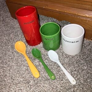 Pottery Barn Colorful Condiment Holder Set with Spoons